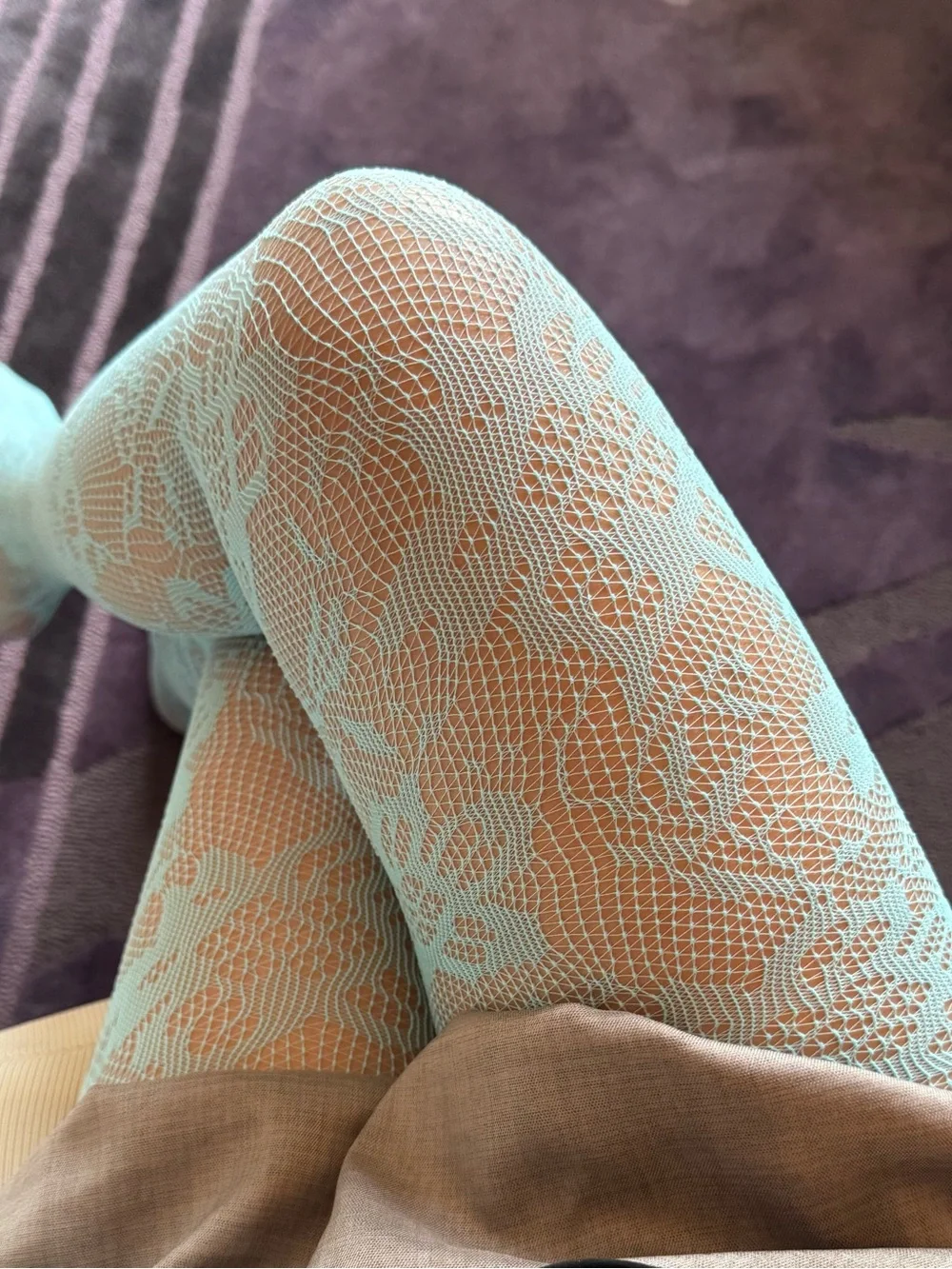 Elegant Lace Pattern Teal Blue Tights